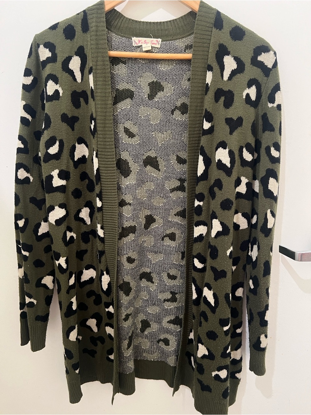 Olive Green Leopard Print Open Cardigan